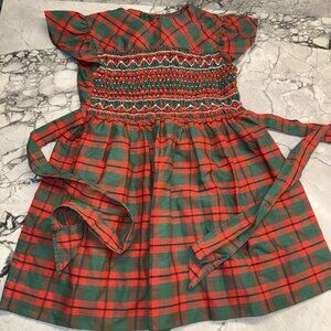 Vintage Polly Flinders Size 5 Girls Holiday Christmas Red Green Dress Smocked